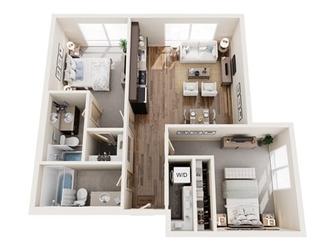 Floor plan for 2 beds, 2 baths, 854 sqft